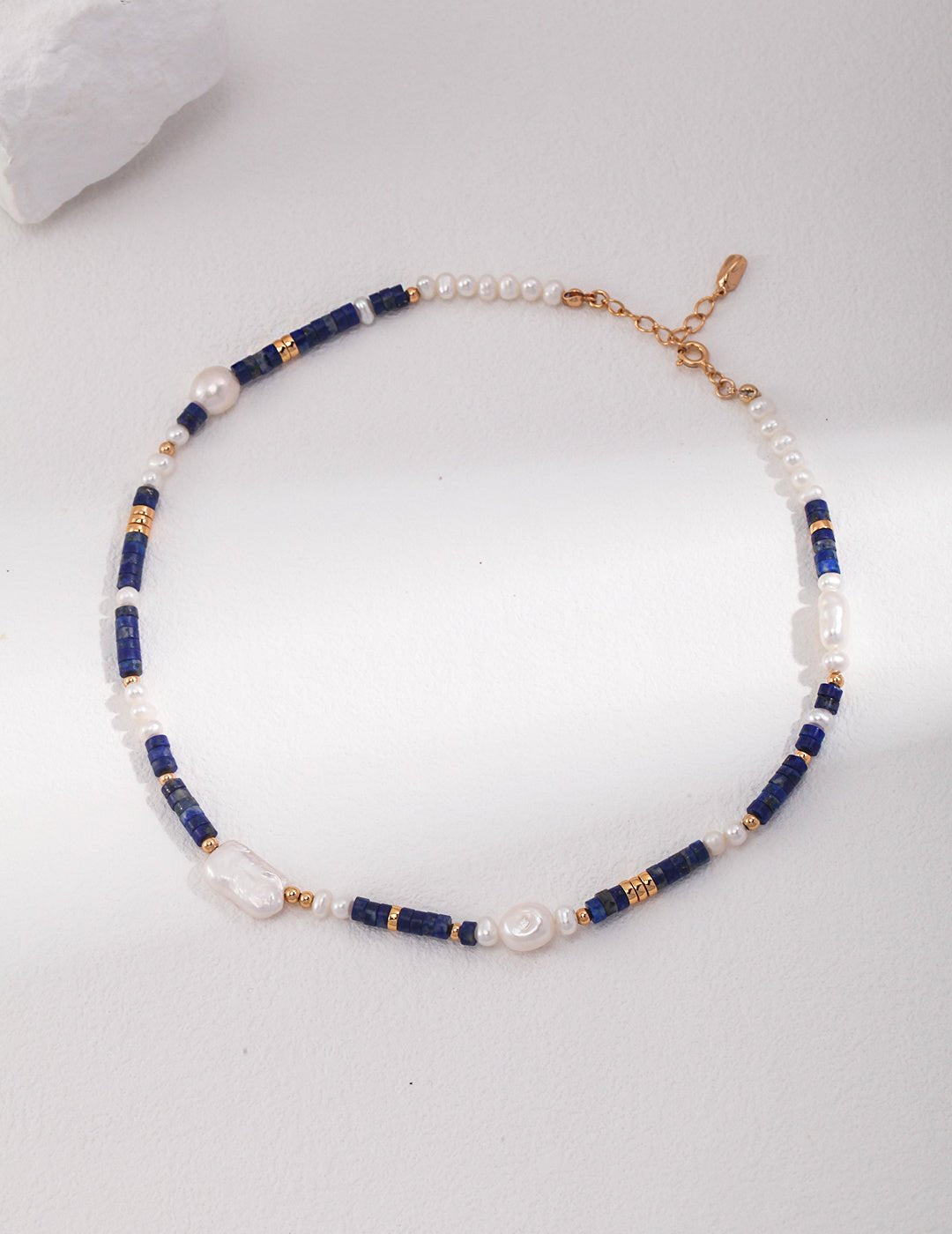 Lapis Lazuli and Pearl Necklace on Gold - Plated Silver by ronny