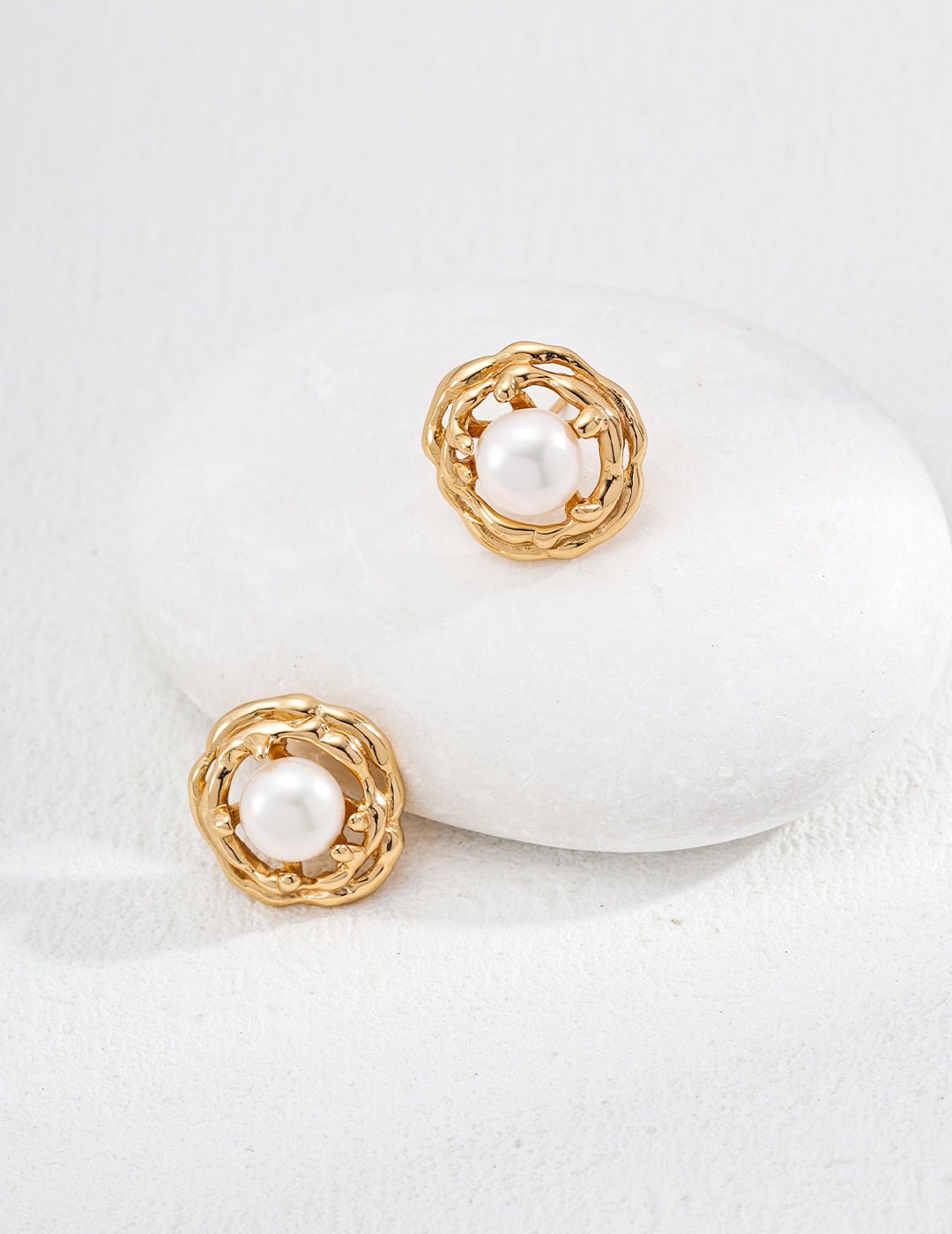 Pearl Studs on Gold - Plated Silver by ronny