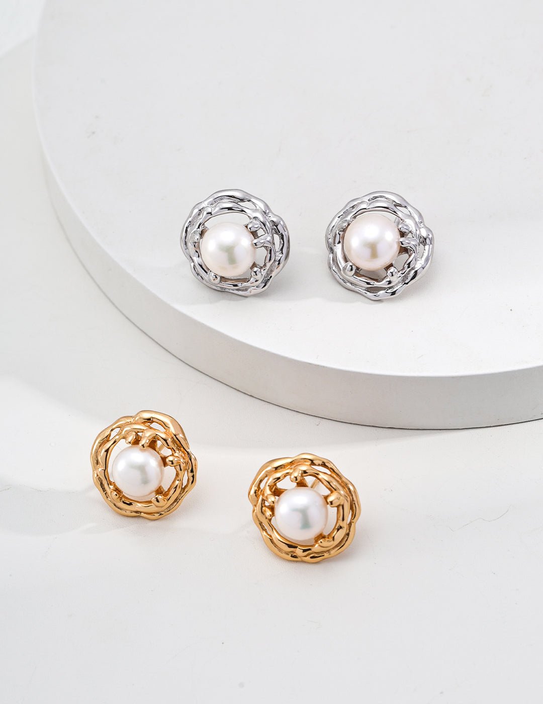 Pearl Studs on Gold - Plated Silver by ronny