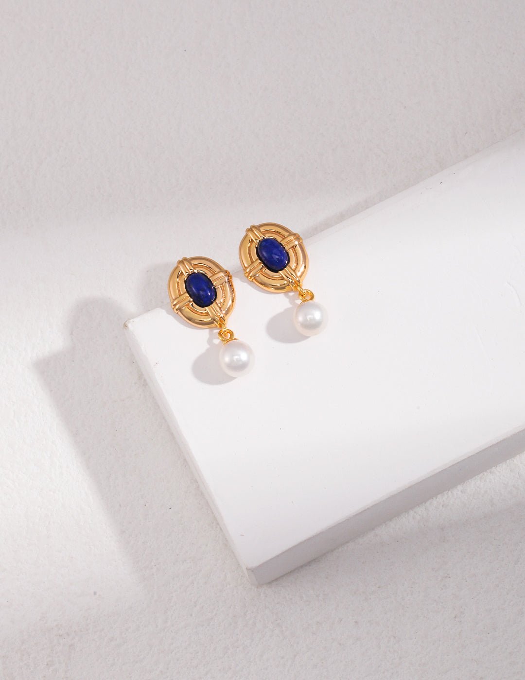 Lapis Lazuli Earrings with Pearls on Gold - Plated Silver by ronny