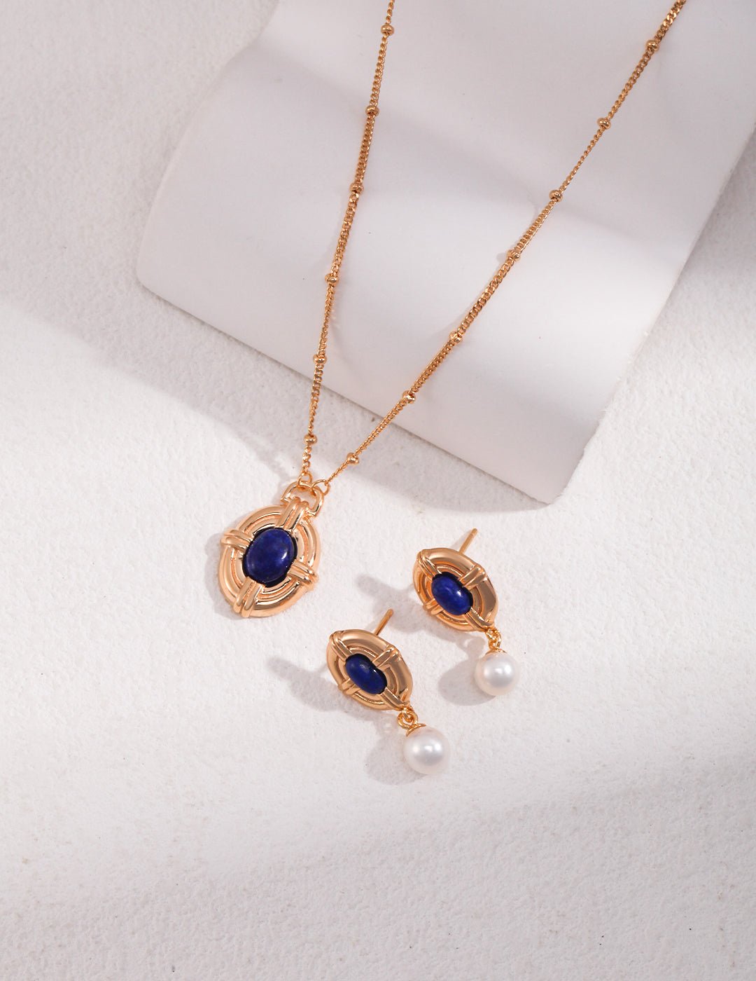 Lapis Lazuli Necklace and Earrings with Pearls on Gold - Plated Silver by ronny