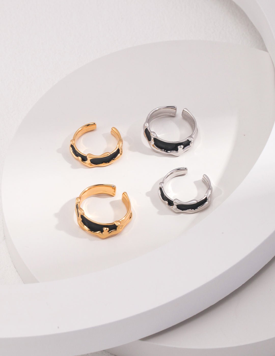 Drip Glaze Couple Rings with Gold-Plated Silver and Silver by ronny