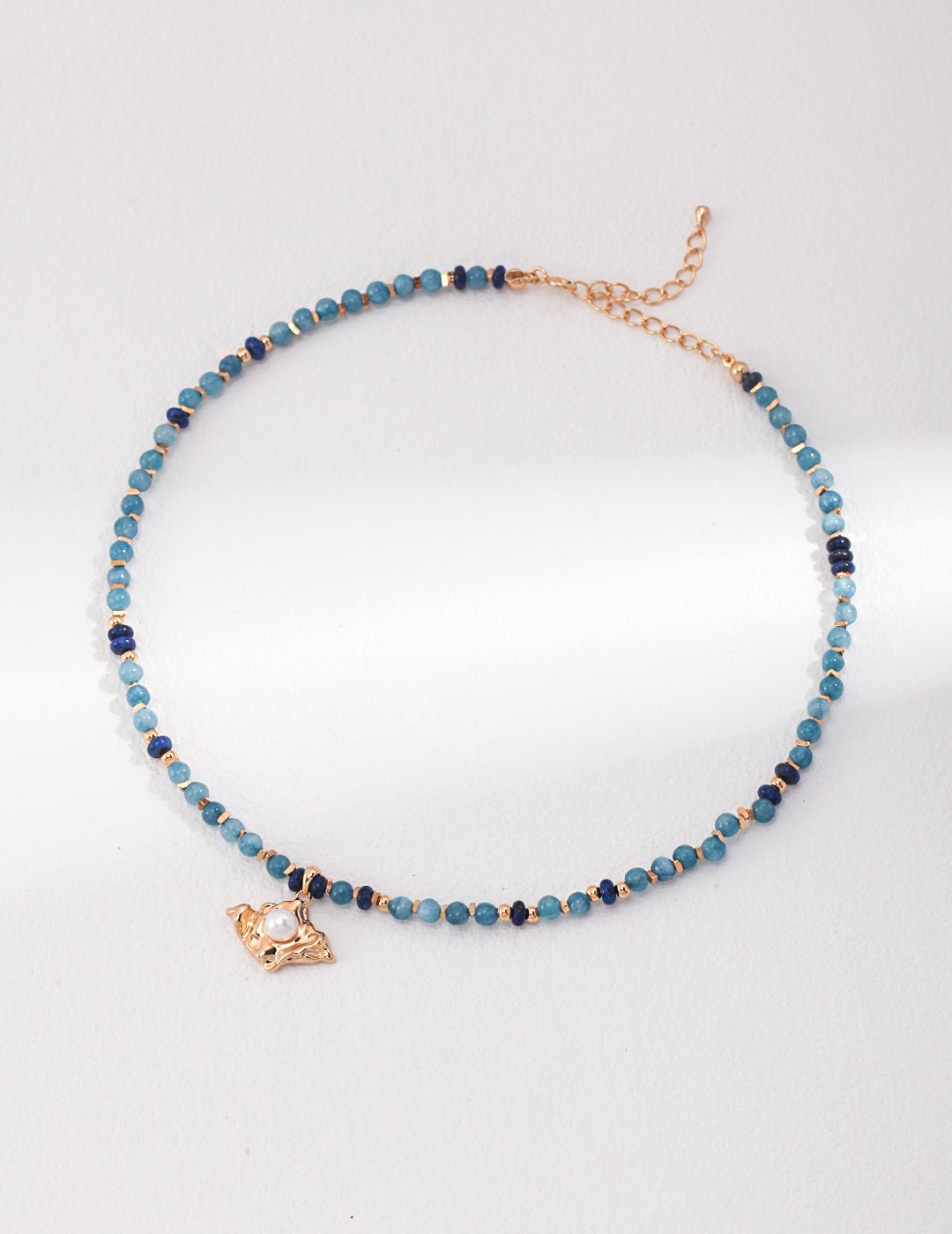 Natural Pearl, Apatite and Lapis Necklace on Gold - Plated Silver by ronny