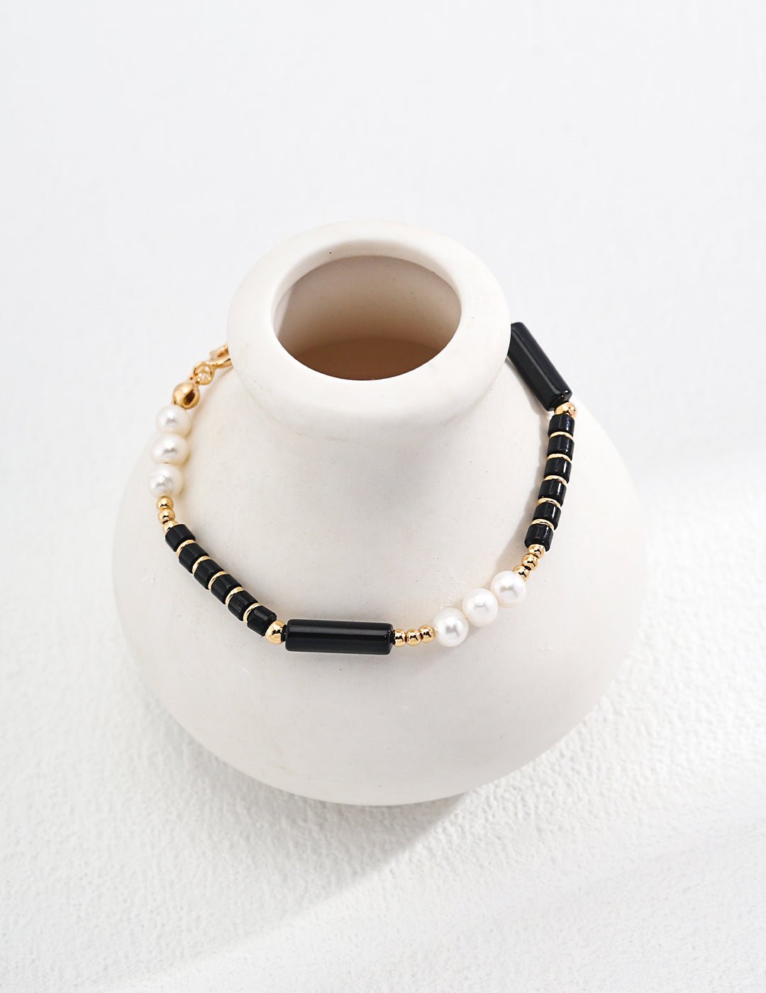 Onyx and Pearl Bracelet on Gold - Plated Silver by ronny