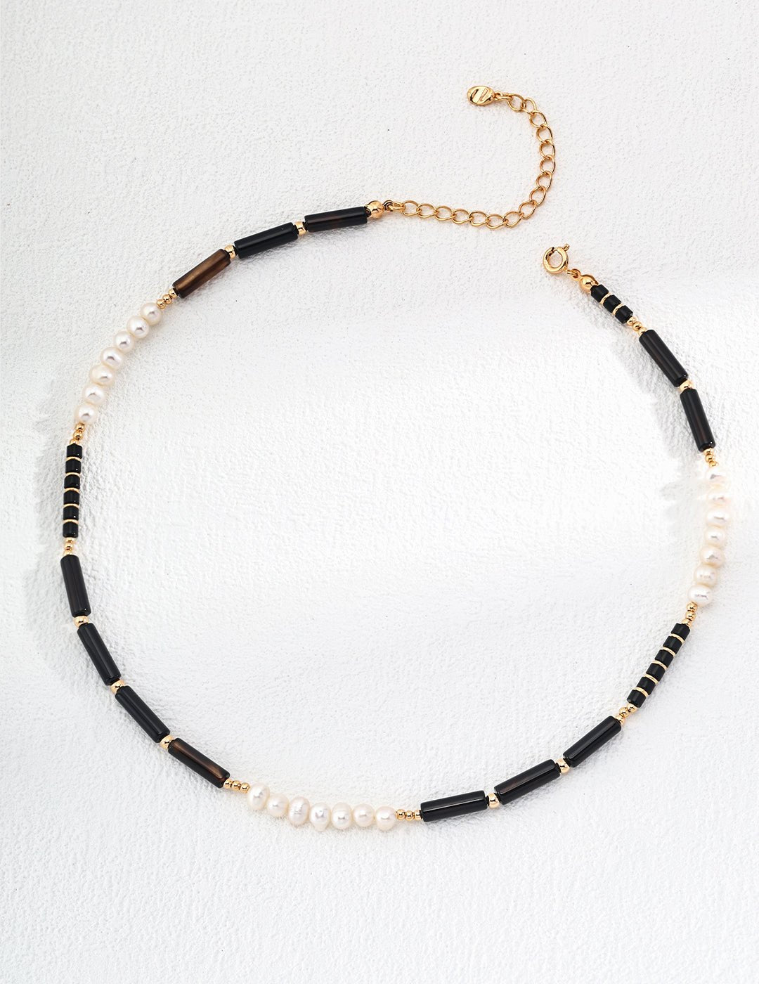 Onyx and Pearl Necklace on Gold - Plated Silver by ronny