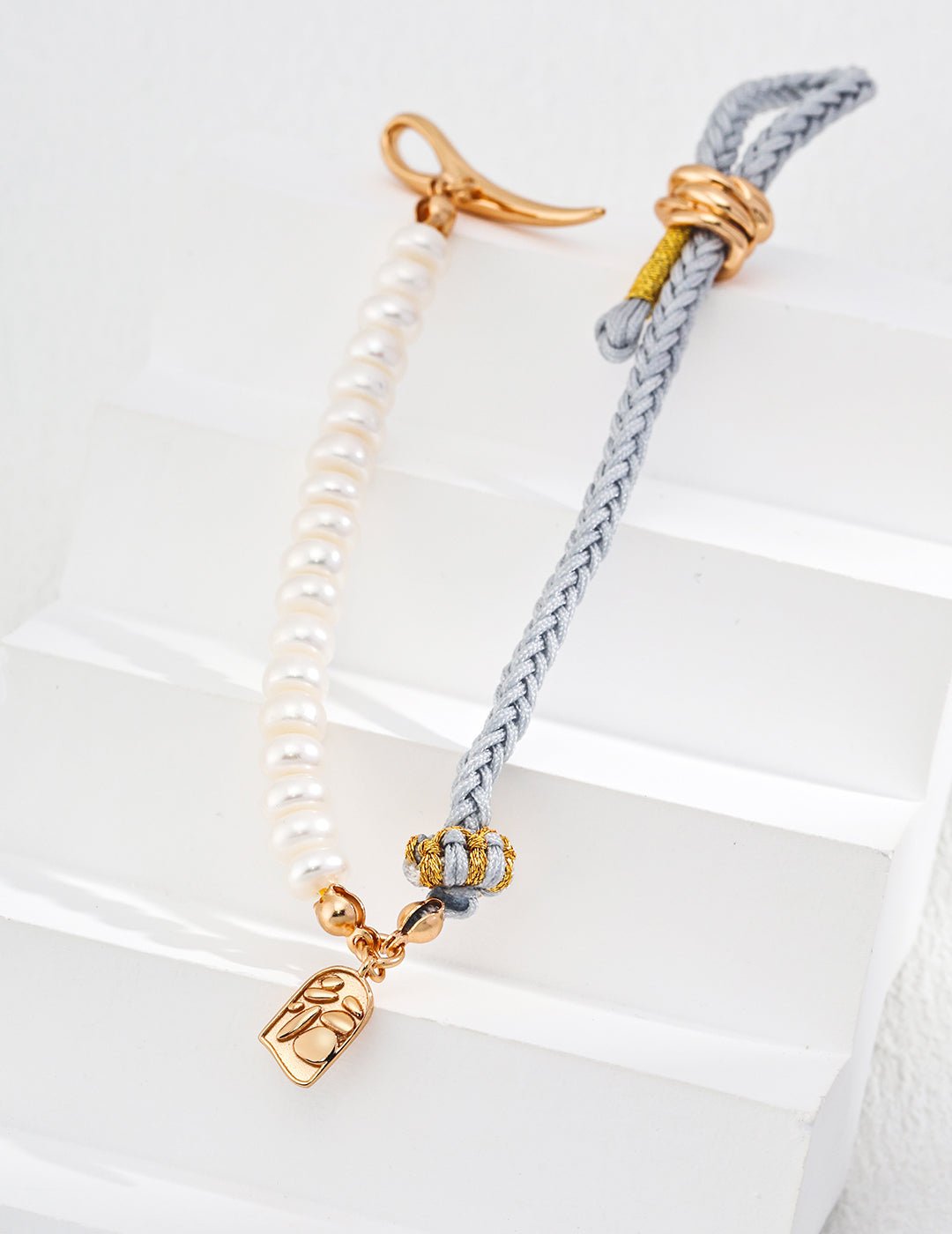 Pearl and Hemp Bracelet on Gold - Plated Silver by ronny