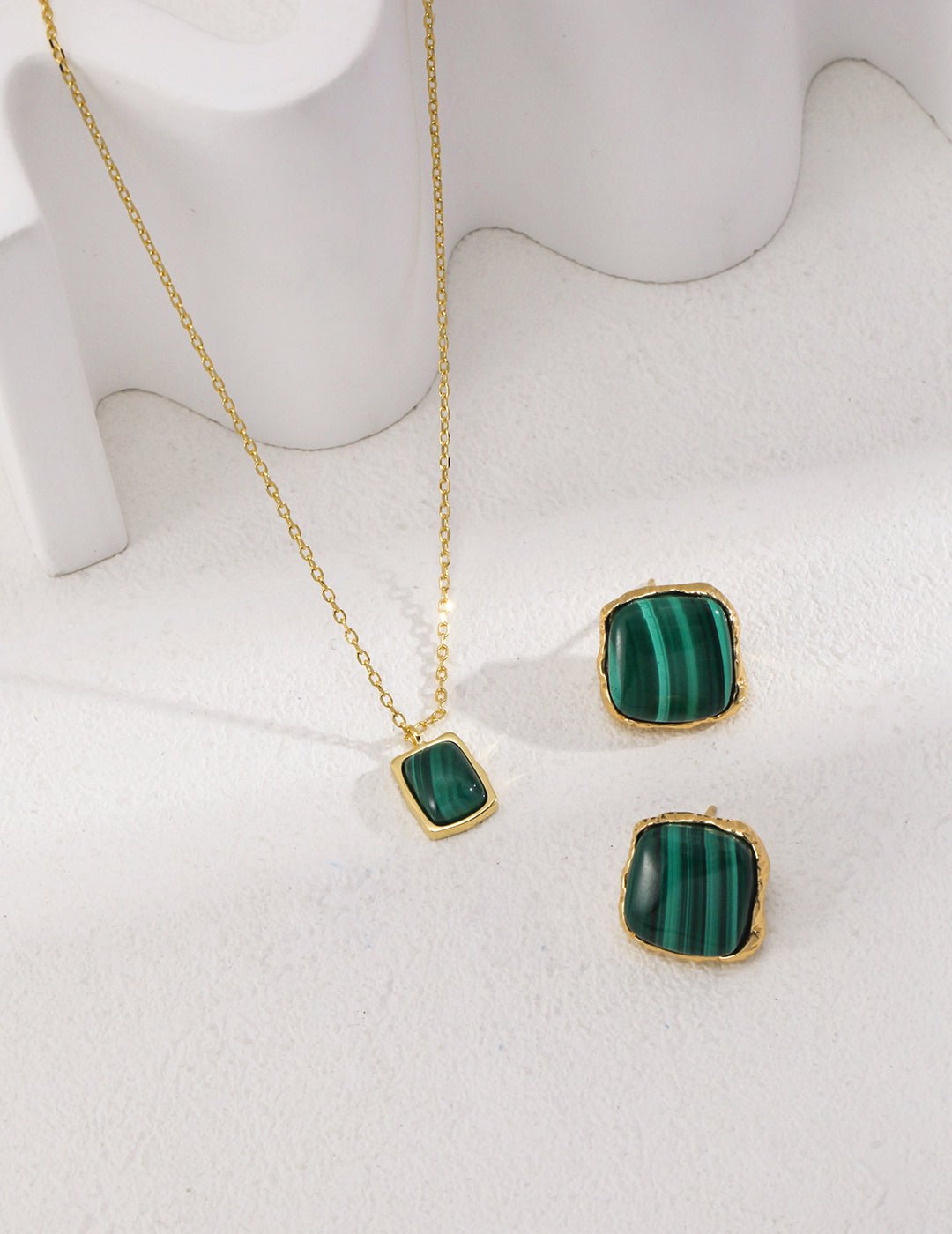 Malachite Necklace and Studs with Gold - Plated Silver by ronny