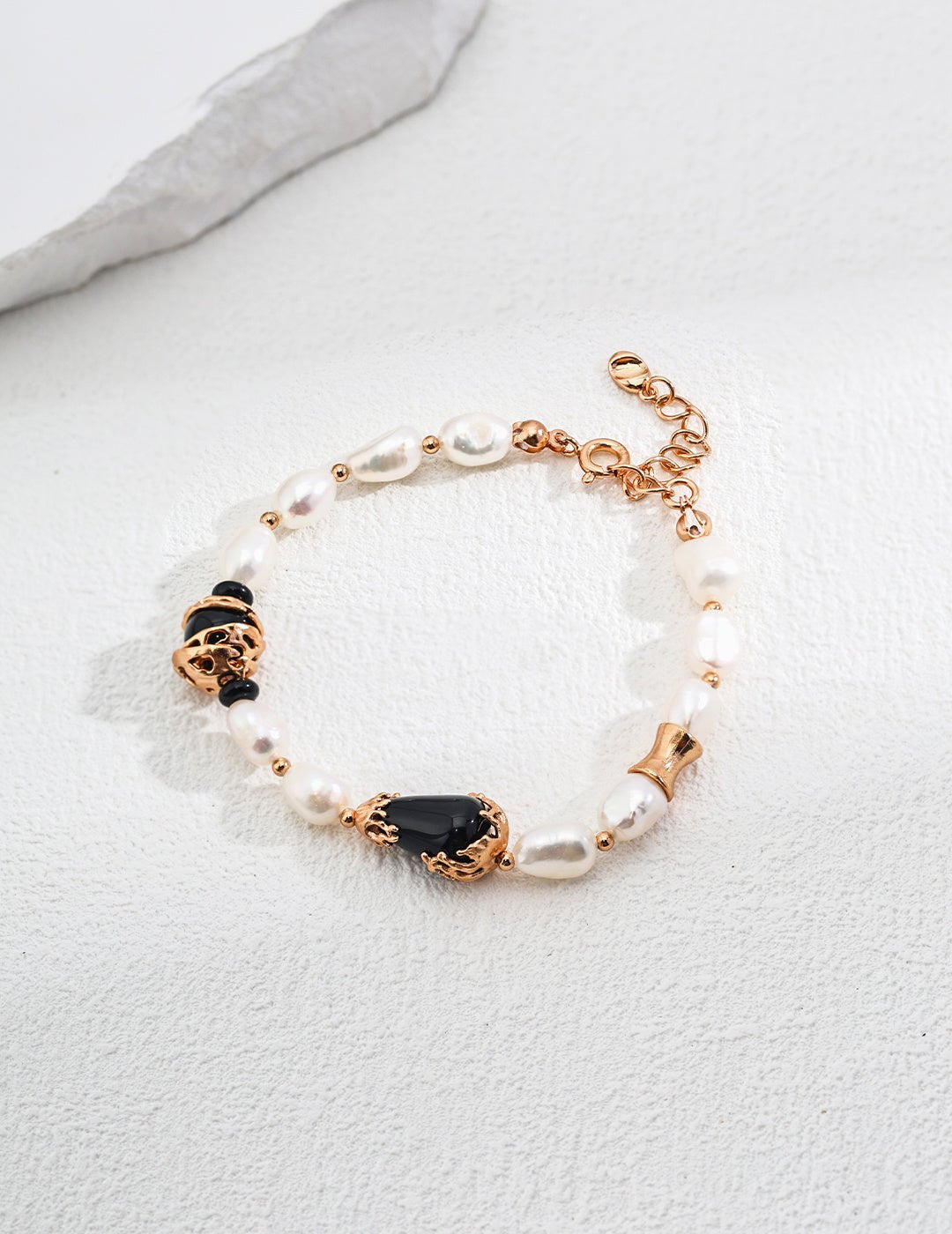 Pearl Agate Bracelet with Gold - Plated Silver by ronny