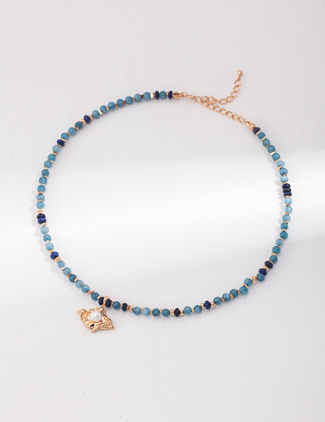 Natural Amazonite and Lapis Necklace with Pearl on Gold-Plated Silver by ronny