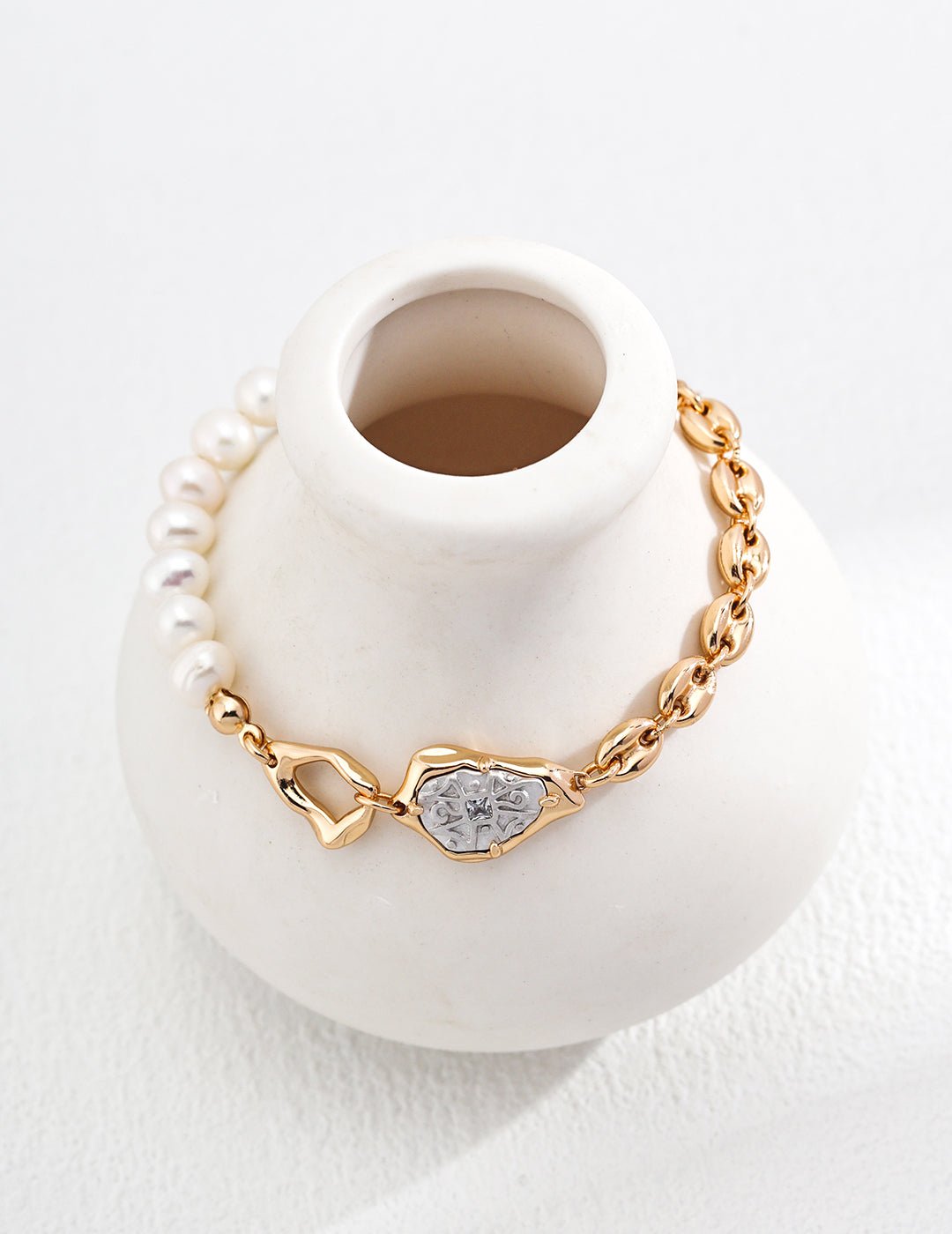 Natural Pearl and Silver Bracelet with Gold - Plated Silver by ronny