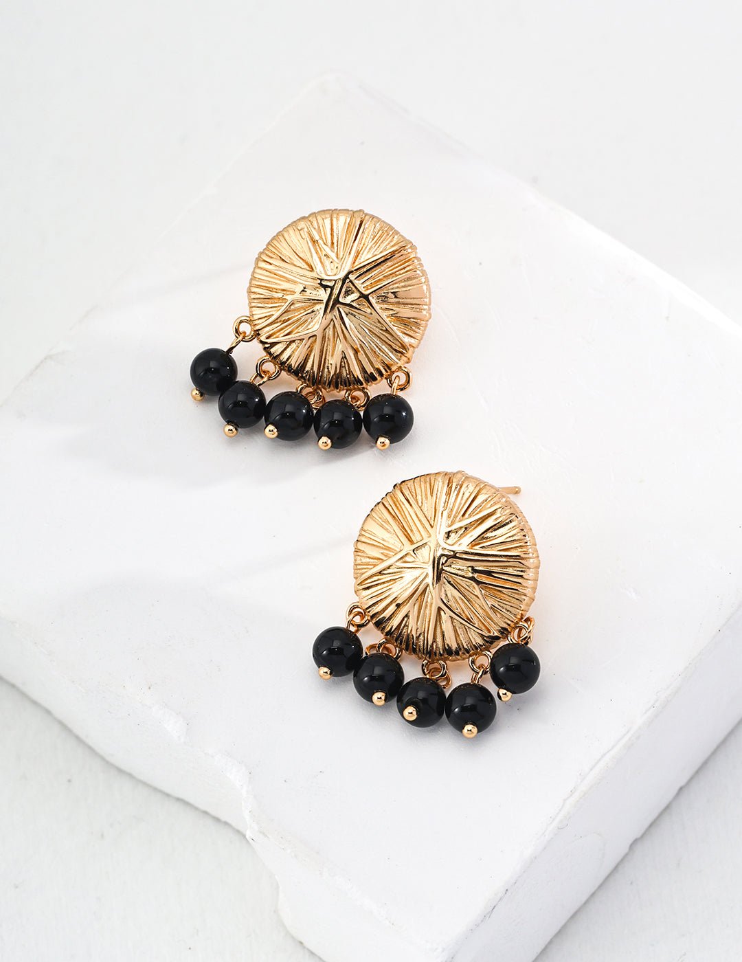 Black Onyx Earrings with Gold - Plated Silver by ronny