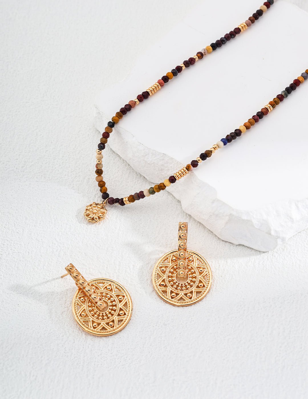 Yolk Stone Necklace with matching Earring on Gold - Plated Silver by ronny