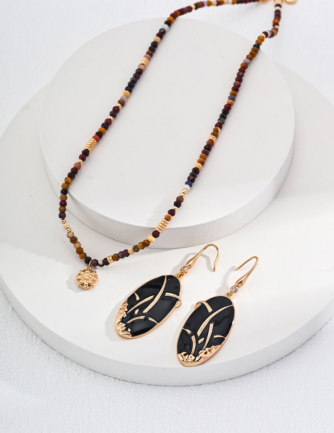 Yolk Stone Necklace with matching Earring on Gold - Plated Silver by ronny