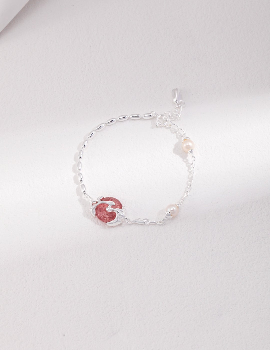 Strawberry Quartz Bracelet with Pearl on Silver by ronny