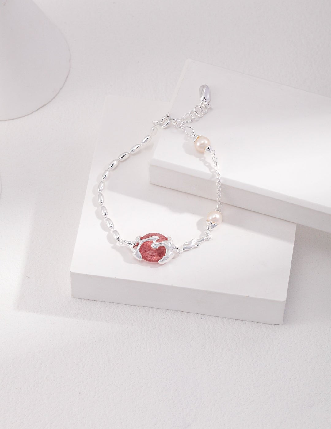 Strawberry Quartz Bracelet with Pearl on Silver by ronny