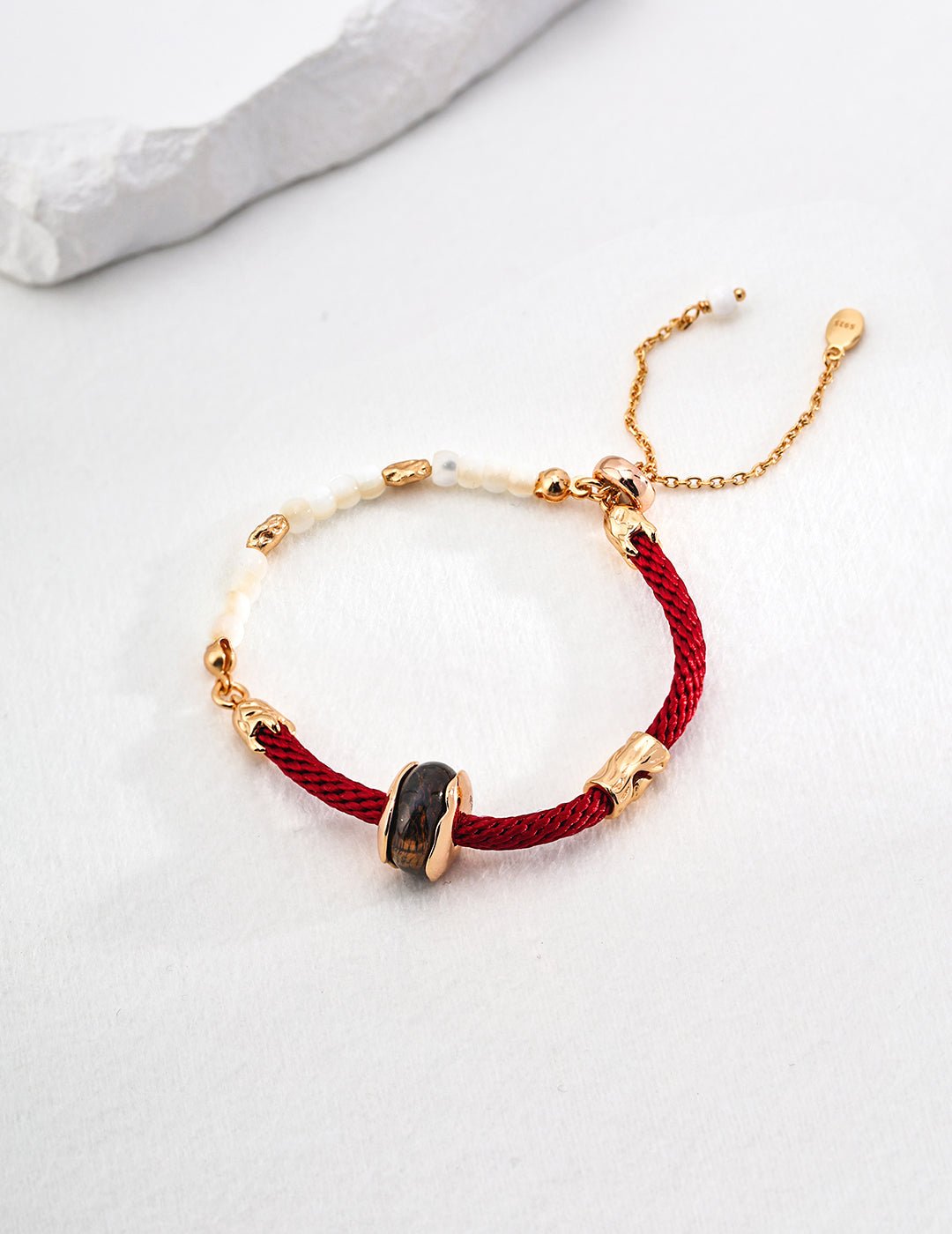 Tiger Eye and Shell Bracelet with Gold - Plated Silver by ronny