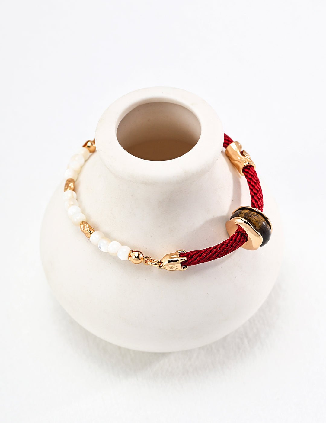 Tiger Eye and Shell Bracelet with Gold - Plated Silver by ronny