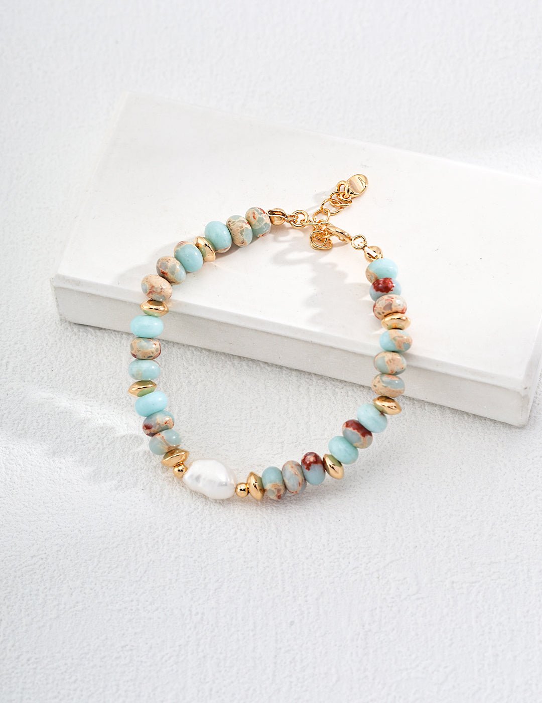 Agalmatolite Bracelet with Pearl on Gold - Plated Silver by ronny