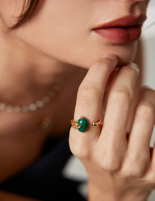 Malachite Ring on Gold - Plated Silver by ronny