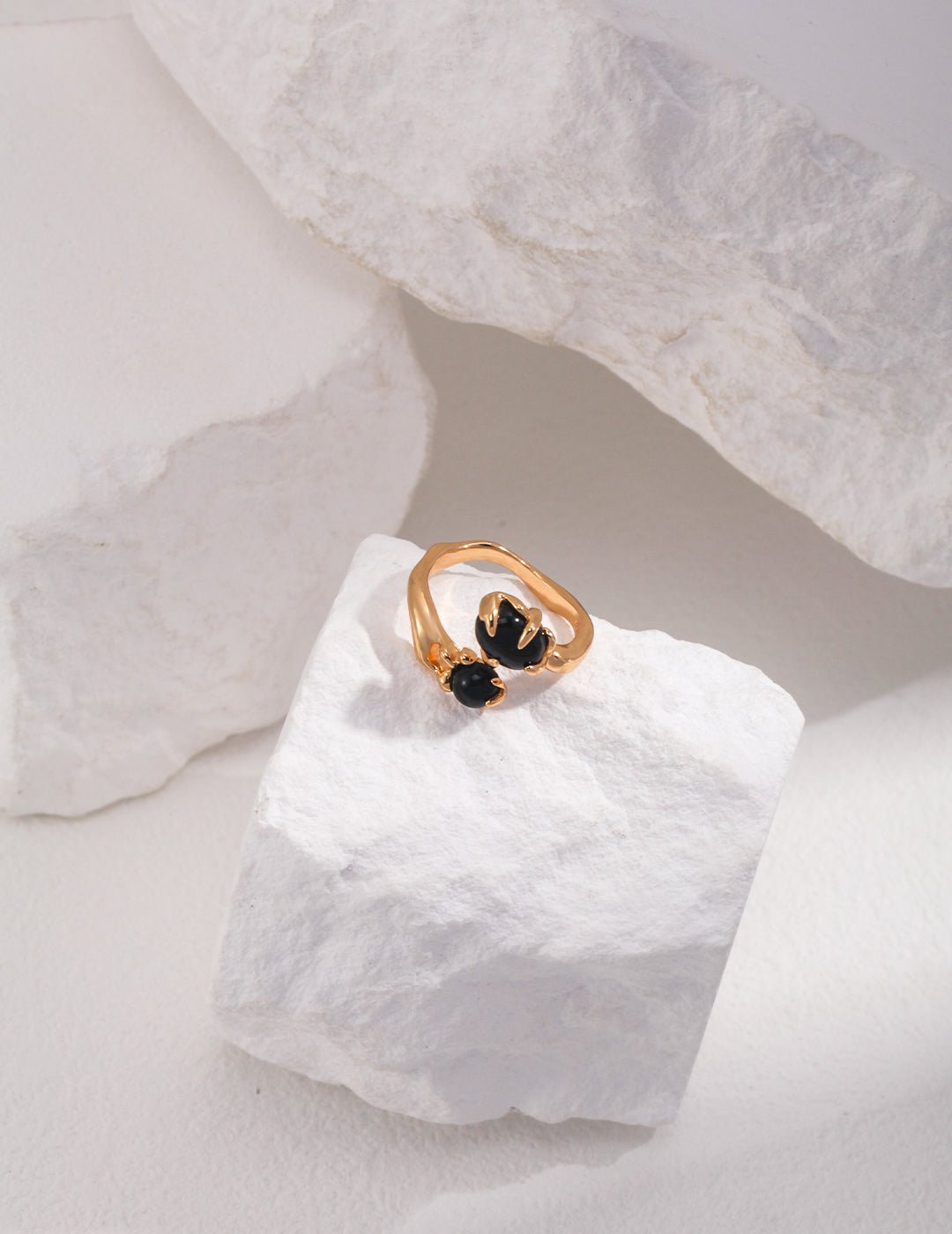 Black Agate Ring on Gold - Plated Silver by ronnyy