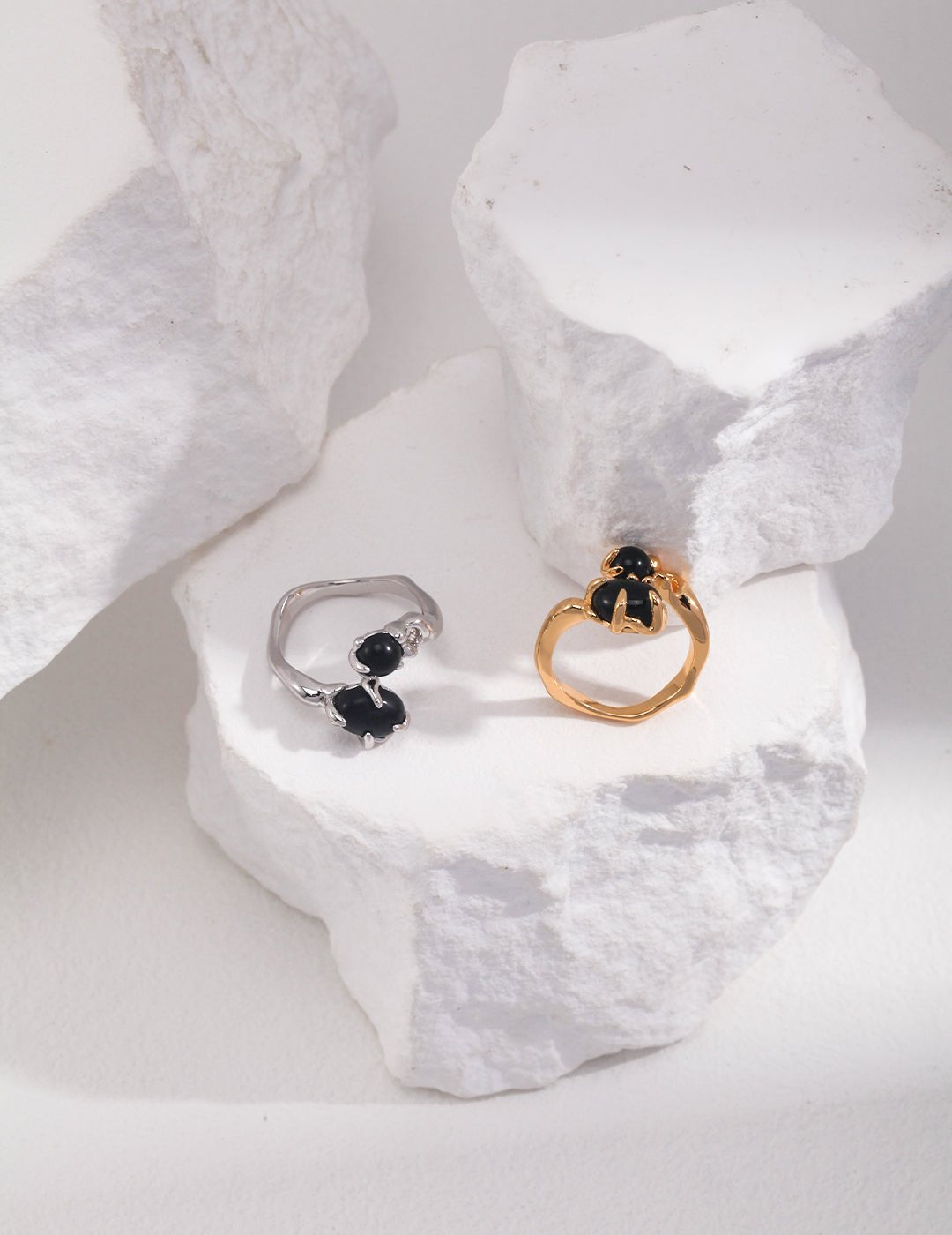 Black Agate Ring on Gold - Plated Silver by ronny