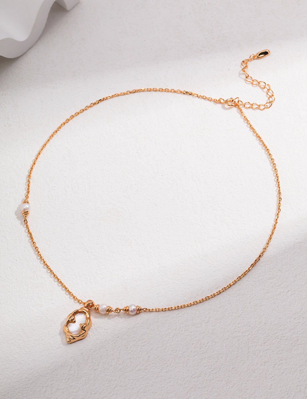 Nacre Pendant Necklace with Gold - Plated Silver and Pearl Chain by ronny