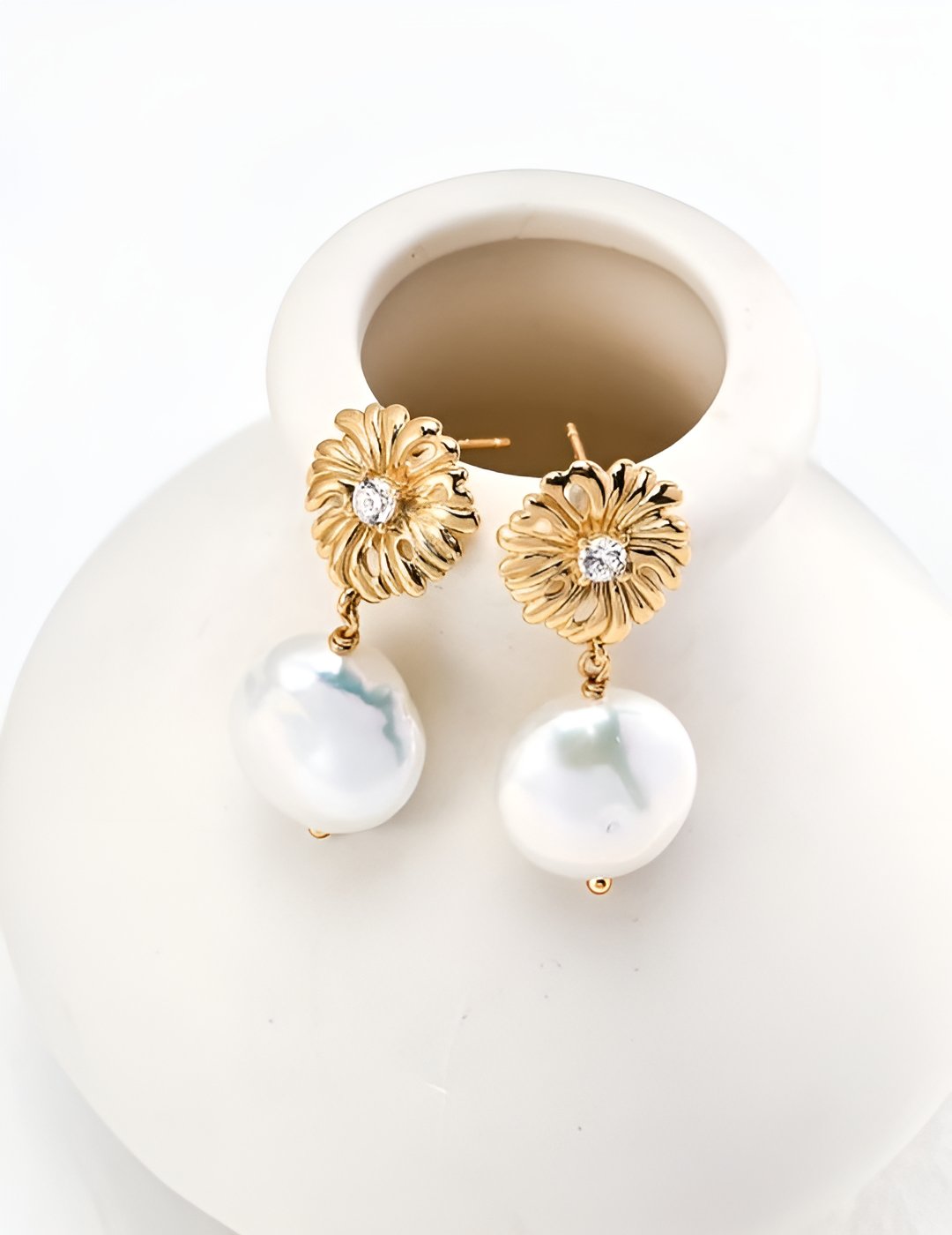 Pearl and Zircon Earrings with Gold - Plated Silver by ronny