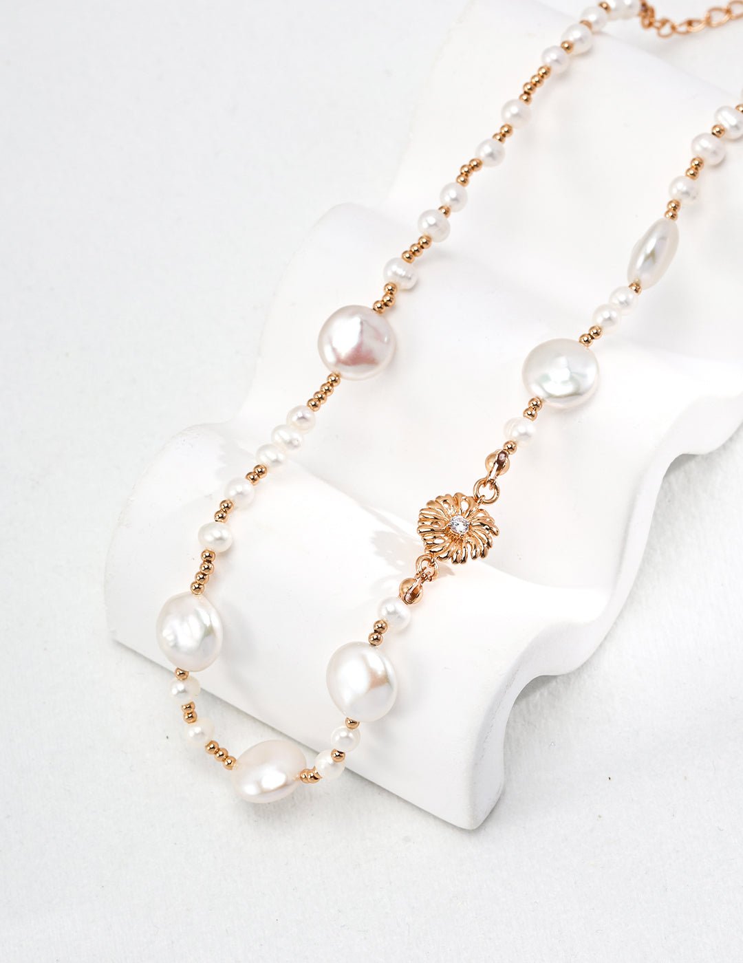 Pearl and Zircon Necklace with Gold - Plated Silver by ronny