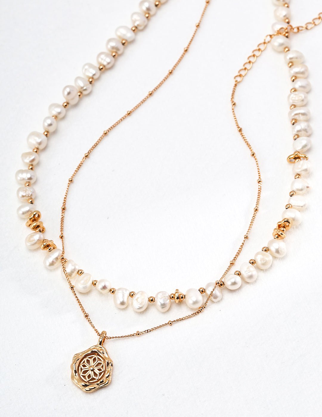 Pearl Necklace on Gold - Plated Silver by ronny