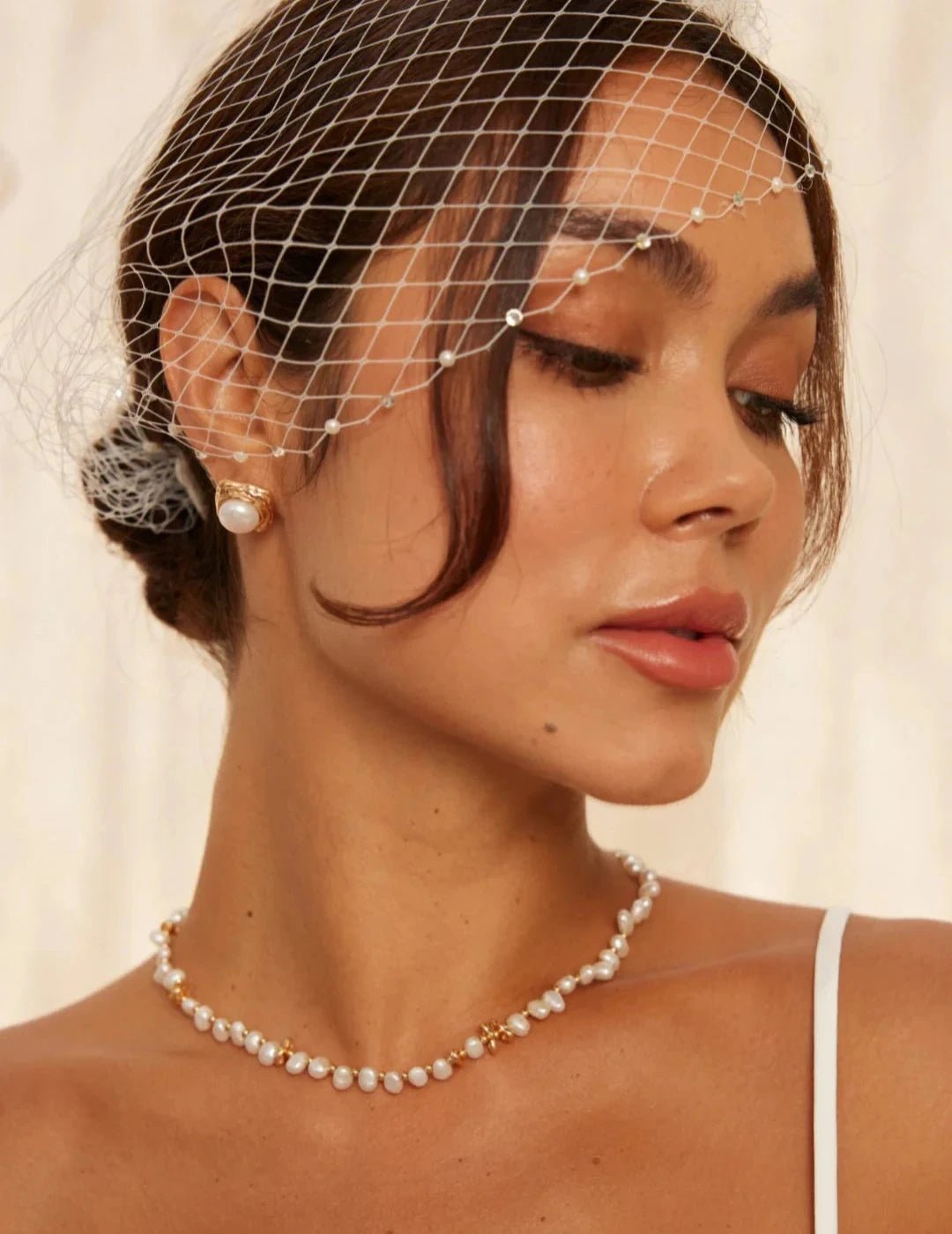 Pearl Necklace on Gold - Plated Silver with matching Earrings by ronny