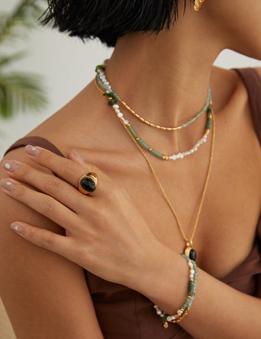 Stones & Pearl Set - Agate, Jade, Pearl, and Gold - Plated Silver Accents - 30% Off ronny