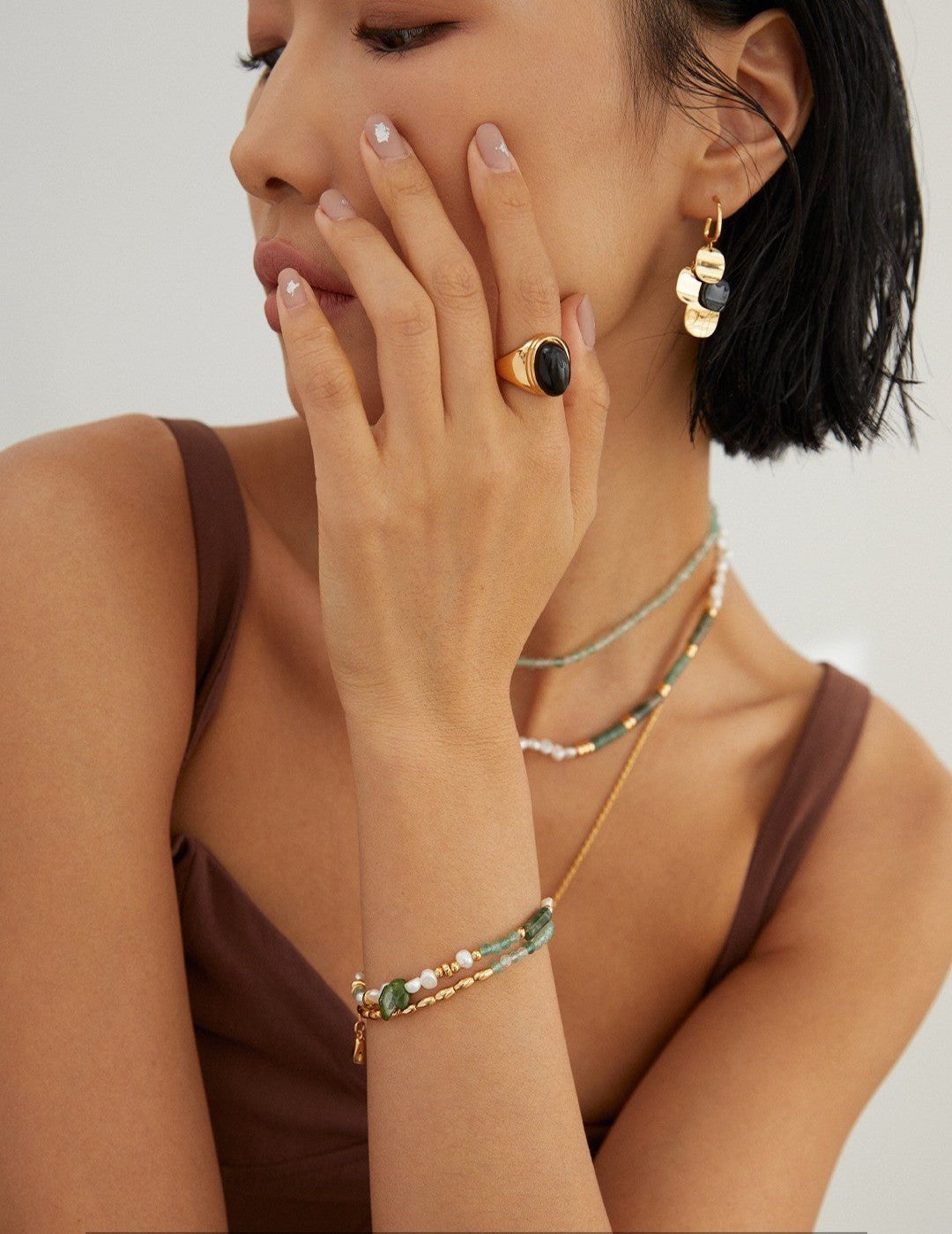 Stones & Pearl Set - Agate, Jade, Pearl, and Gold - Plated Silver Accents - 30% Off ronny