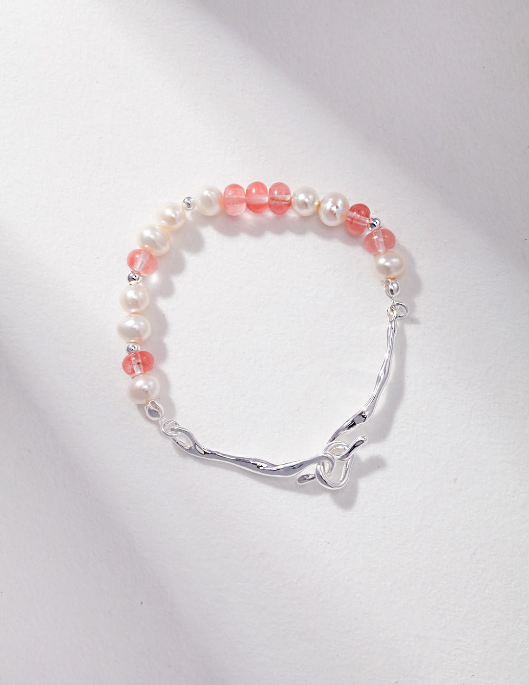 Strawberry Quartz Bracelet with Pearl on Silver by ronny