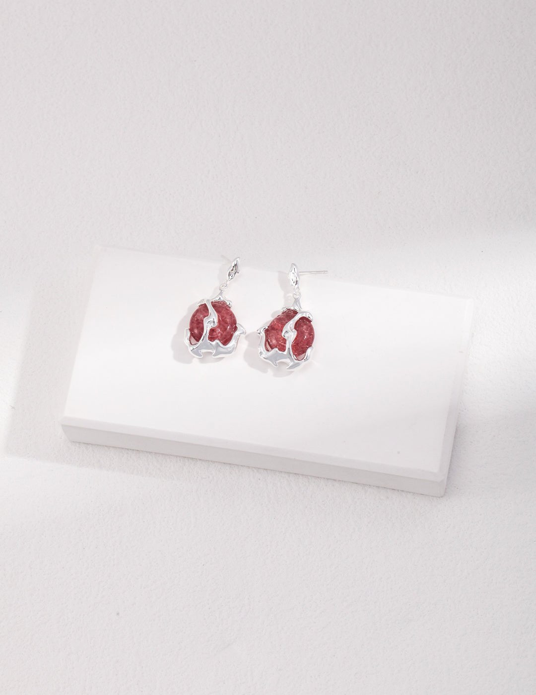 Strawberry Quartz & Pearl Earrings on Silver by ronny