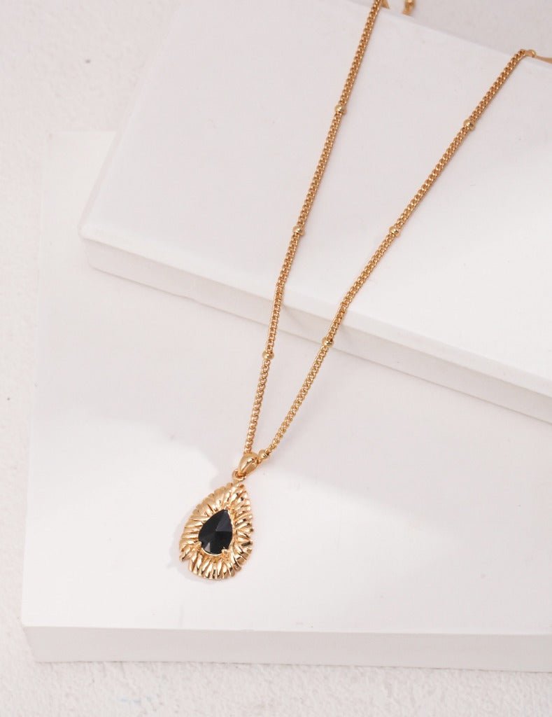 Black Zircon Pendant Necklace on Gold - Plated Silver by ronny