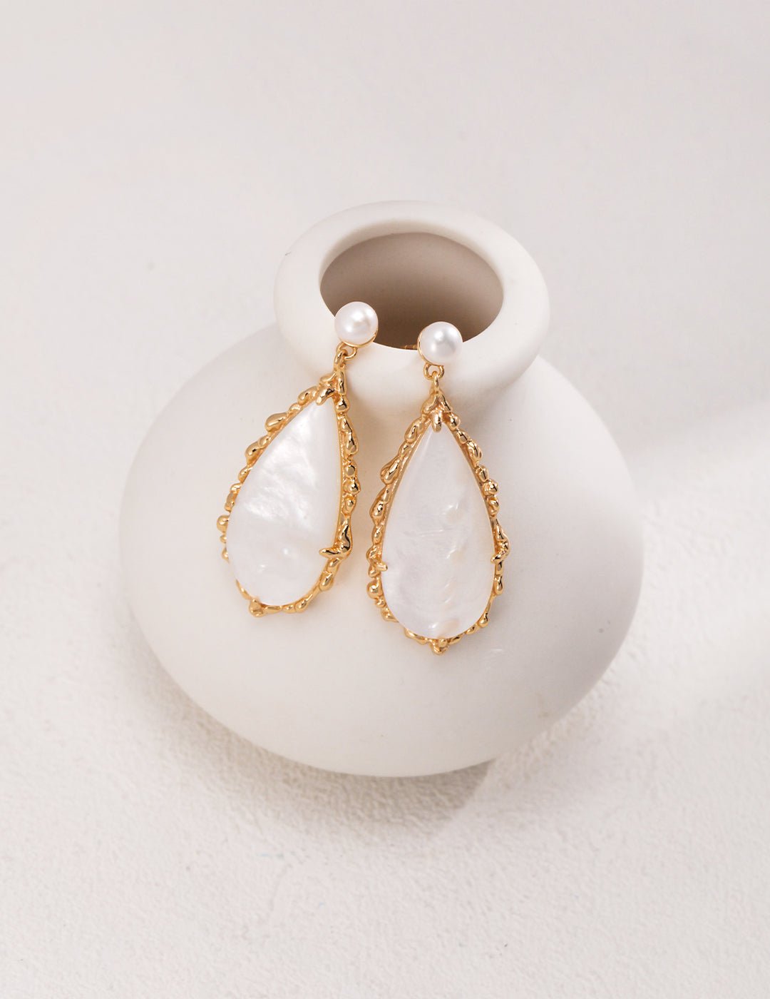 Pearl and Trochid Shell Earrings with Gold - Plated by ronny