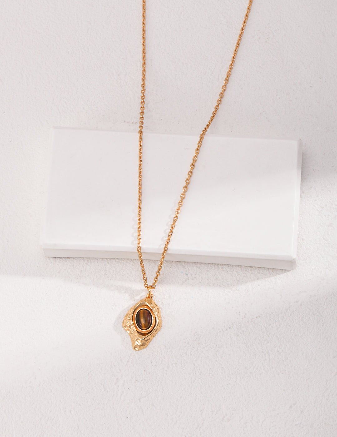 Tiger Eye Pendant Necklace with Gold - Plated Silver Chain by ronny