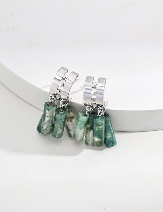 Natural Grass Agate Earrings with Silver by ronny