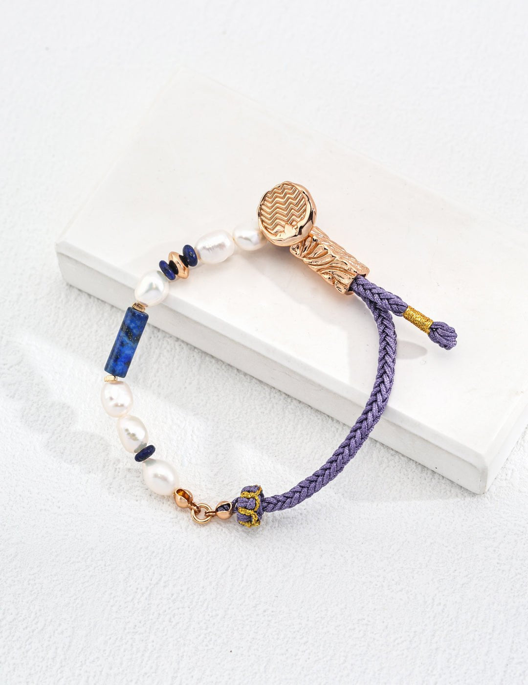 Braided Hemp, Lapis, and Pearl Bracelet with Gold-Plated Silver by ronny