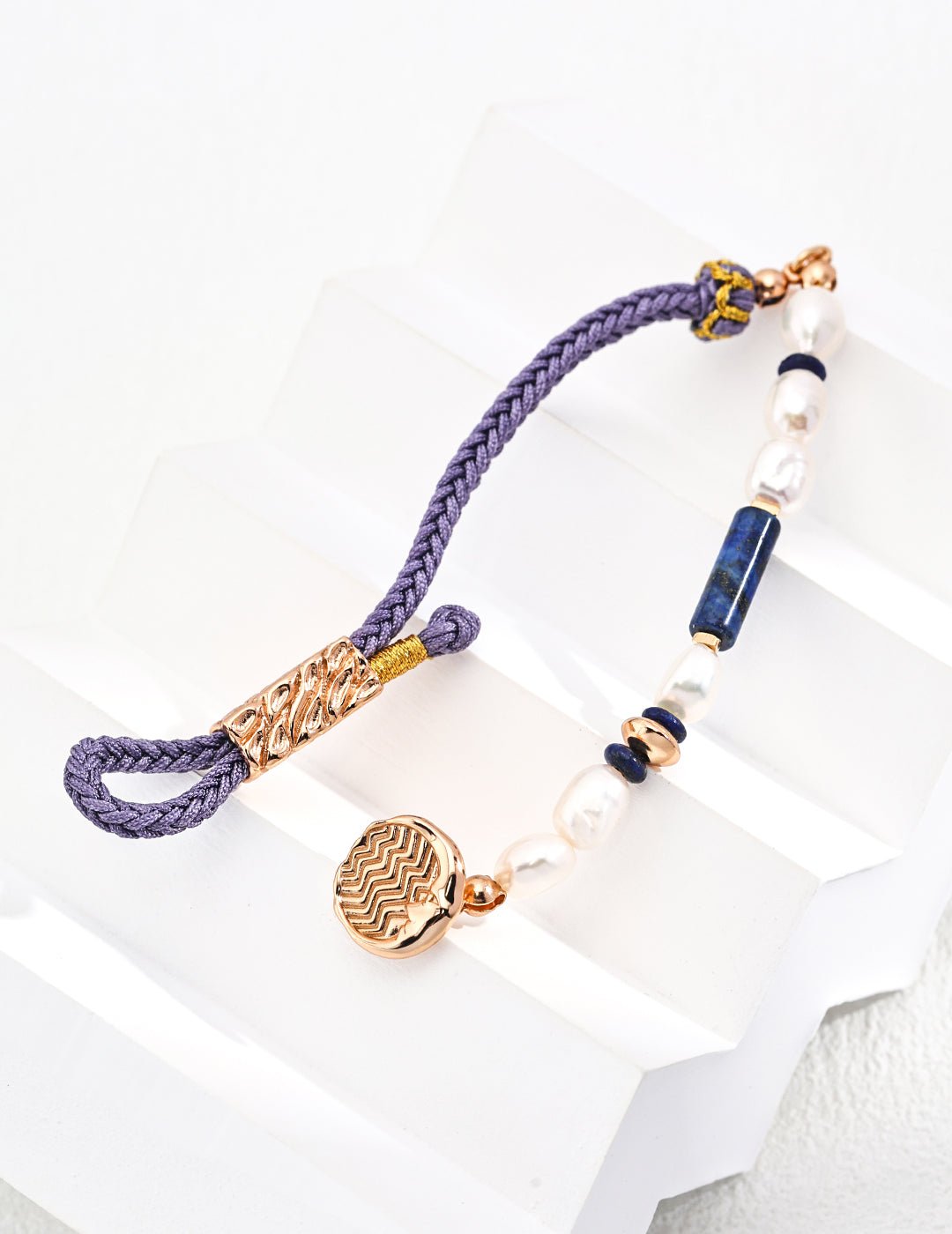 Braided Hemp, Lapis, and Pearl Bracelet with Gold-Plated Silver by ronny