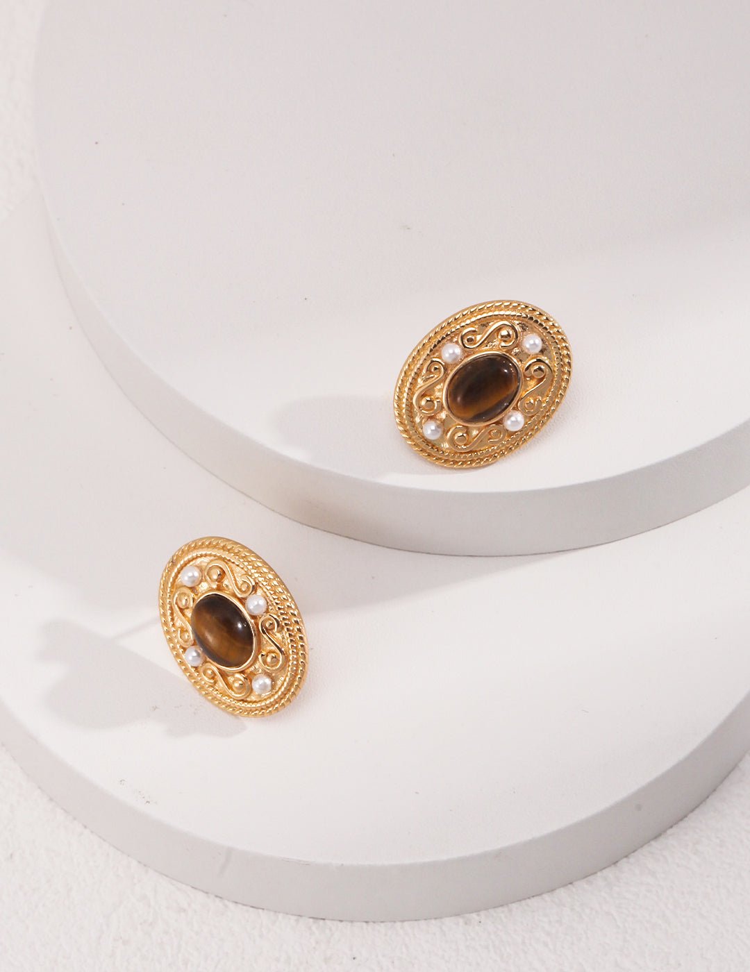 Tiger Eye Earrings with Gold - Plated Silver by ronny