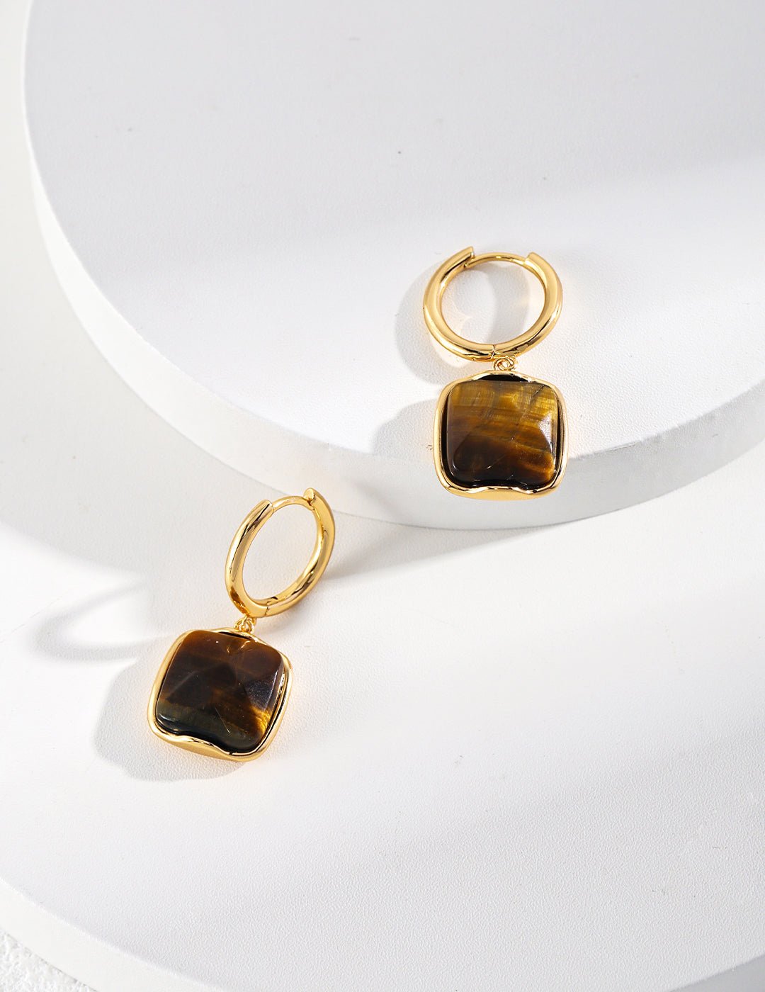 Tiger Eye Earrings with Gold - Plated Silver by ronny