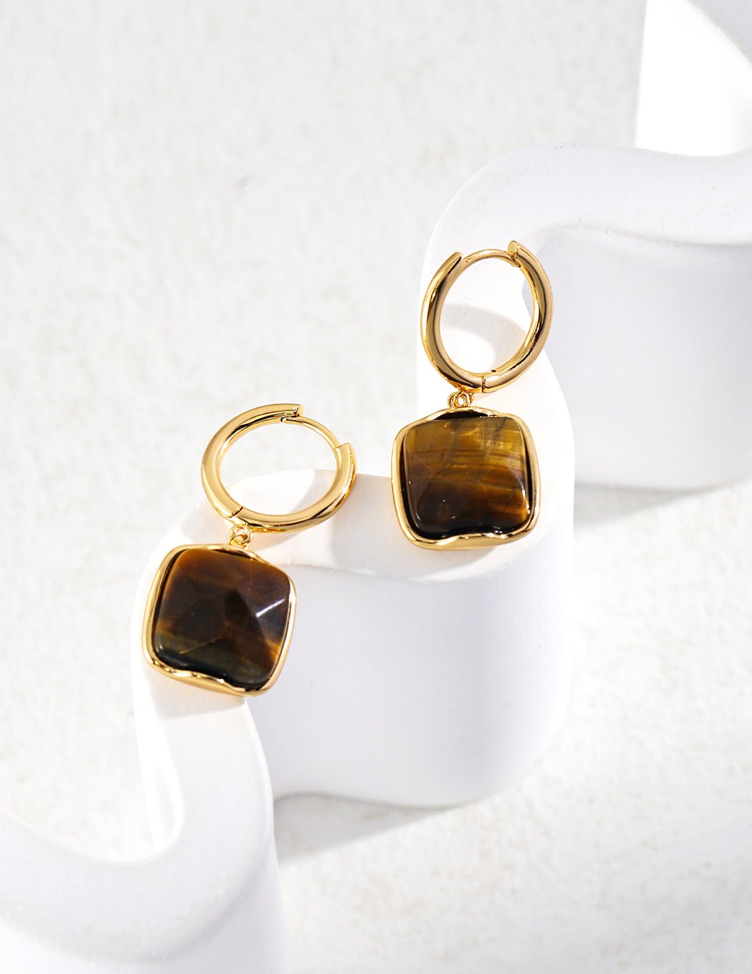 Tiger Eye Earrings with Gold - Plated Silver by ronny