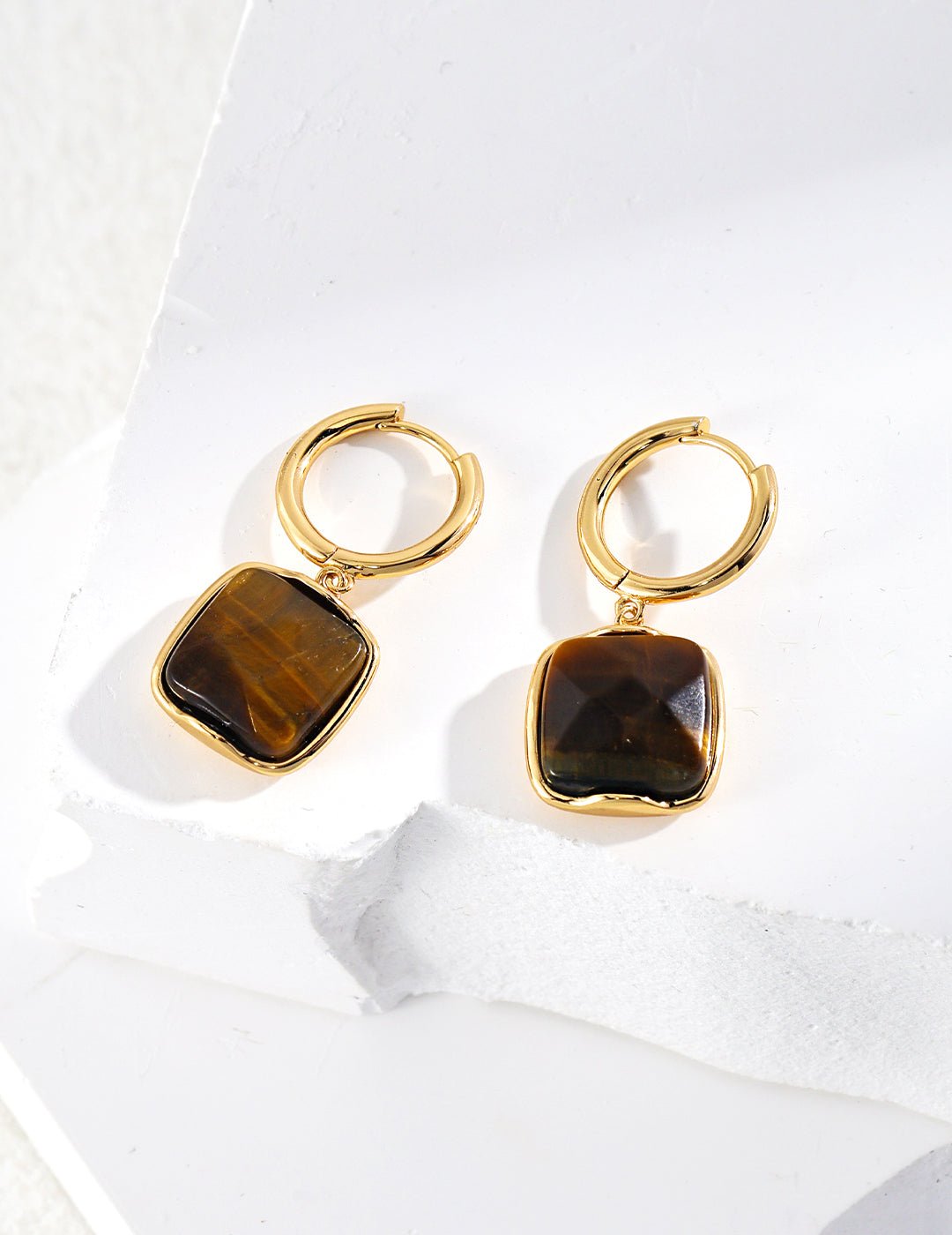 Tiger Eye Earrings with Gold - Plated Silver by ronny