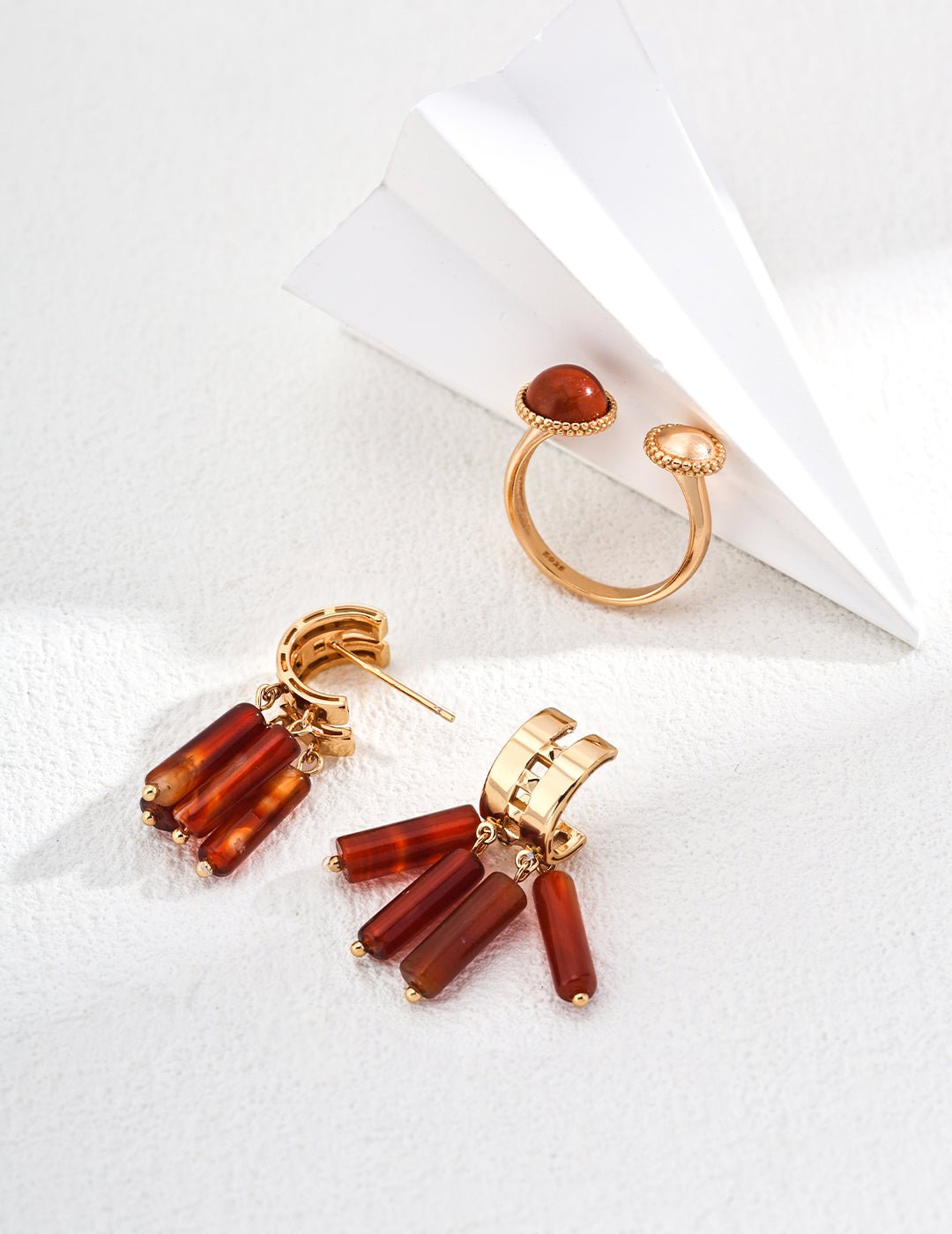 Red Jade Earrings with Gold - Plated Silver Open Design and matching Earrings by ronny