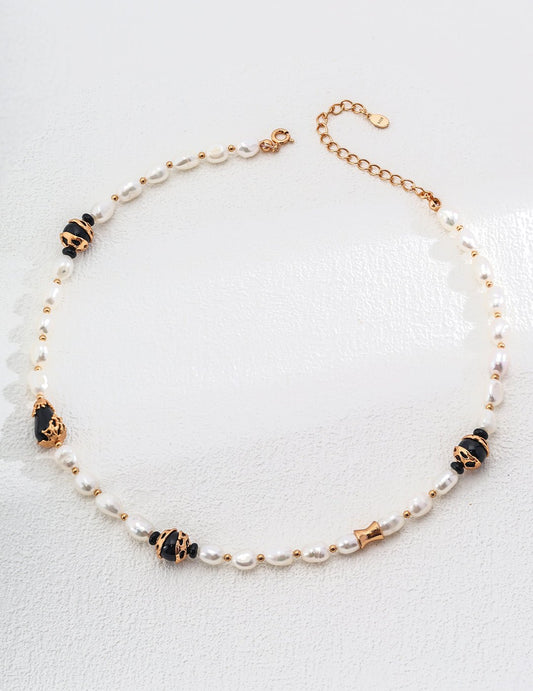 Natural Pearl and Agate Necklace with Gold - Plated Silver by ronny