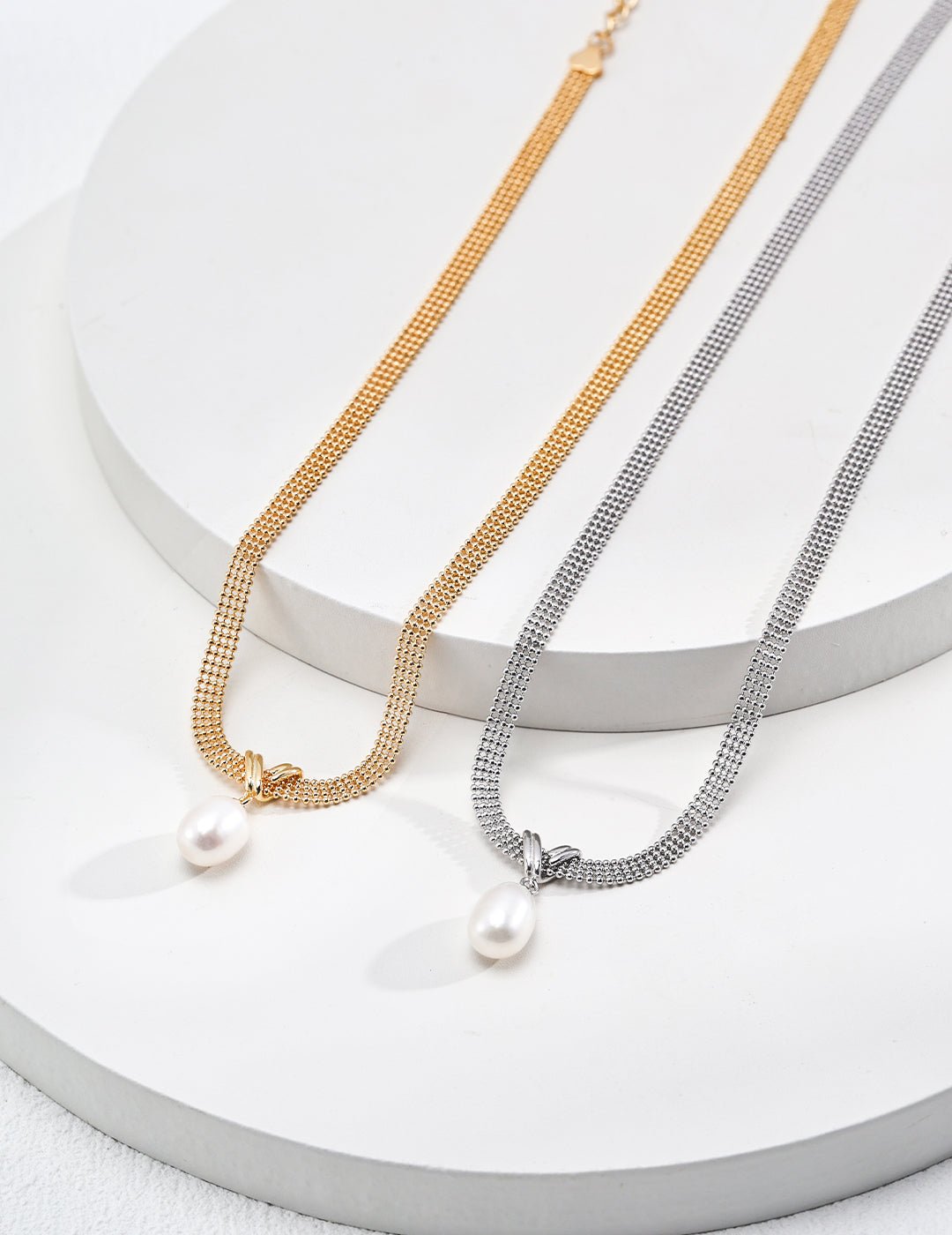 Pure Silver on Gold-Plated Necklace with Pearl Drop by ronny