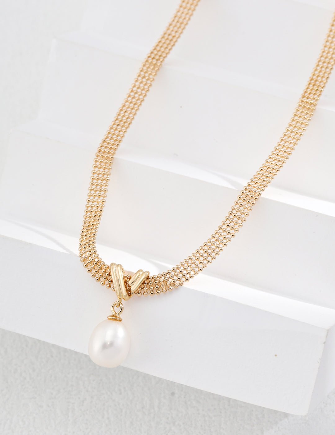 Pure Silver on Gold-Plated Necklace with Pearl Drop by ronny