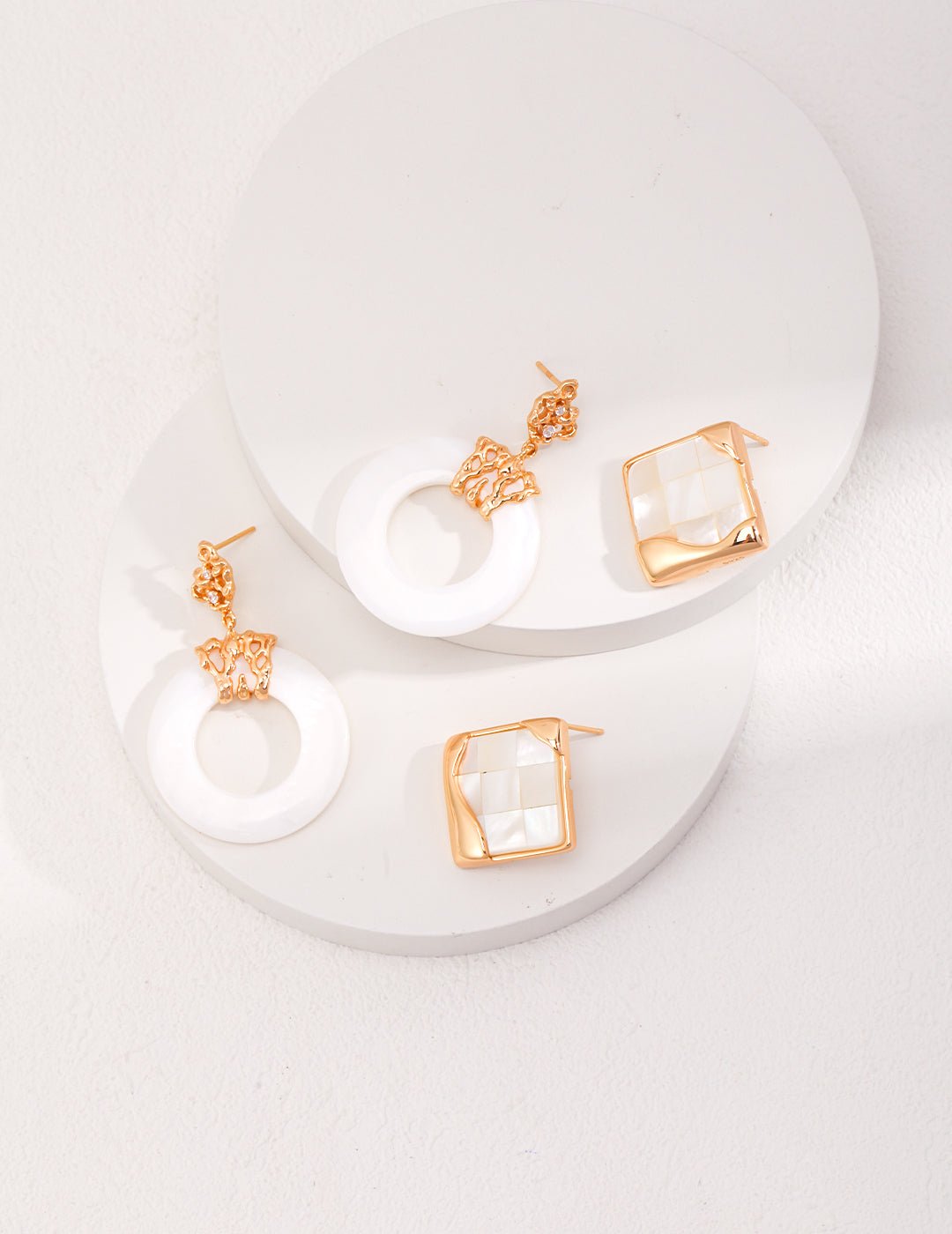 Shell and Zircon Earrings with Gold - Plated Silver by ronny