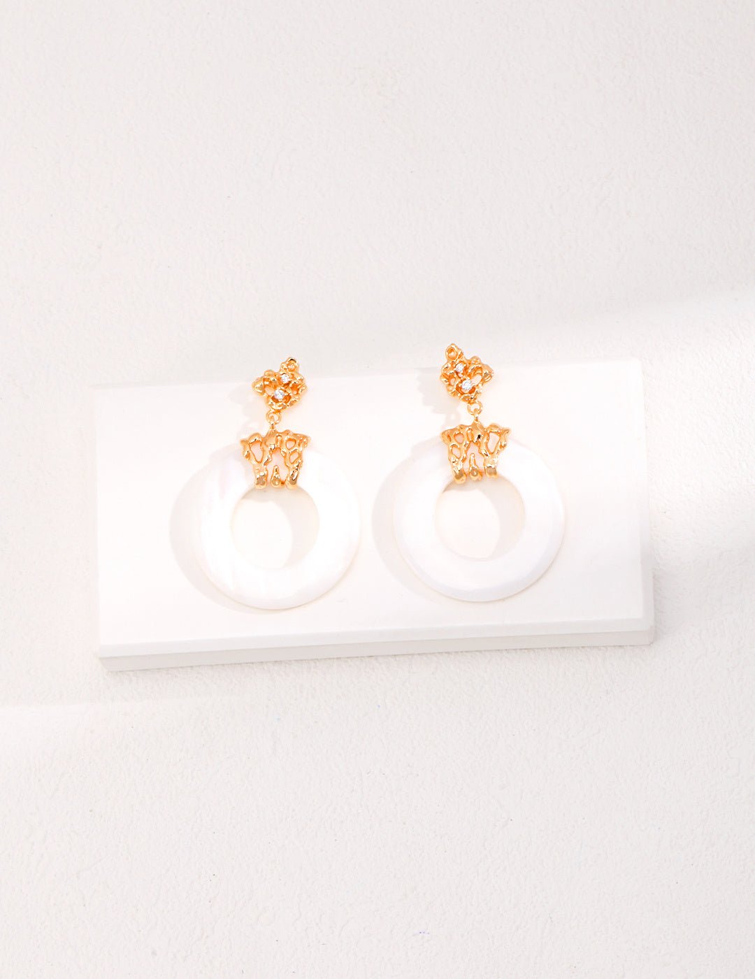 Shell and Zircon Earrings with Gold - Plated Silver by ronny